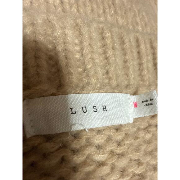 Lush Tan Multicolor Striped Cable Knit Button Up Cardigan Sweater Top Size M - Picture 4 of 5